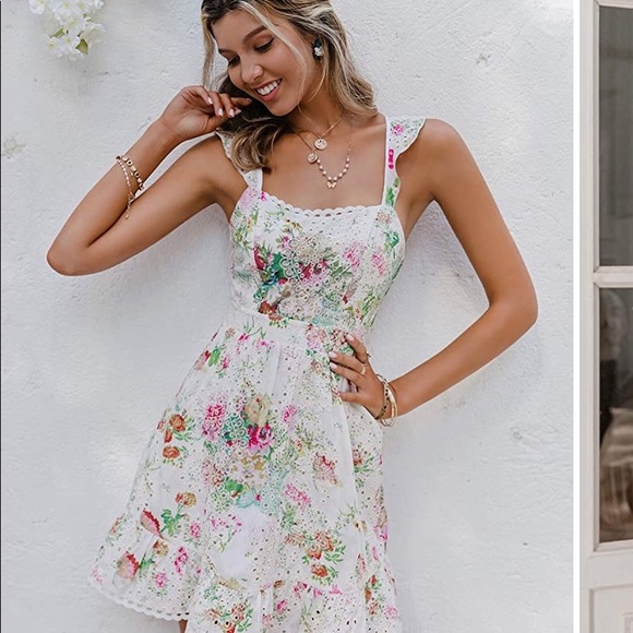 Floral Embroidered Spaghetti Strap VNeck Dress - Picture 4 of 4